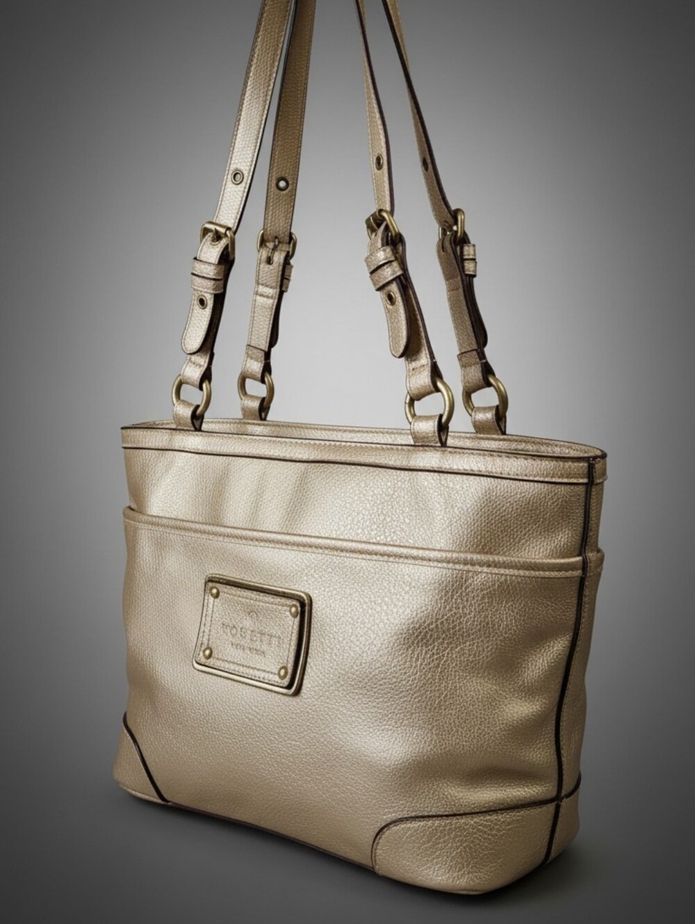Rosetti New York Metallic Gold Shoulder Tote Bag with Adjustable Straps